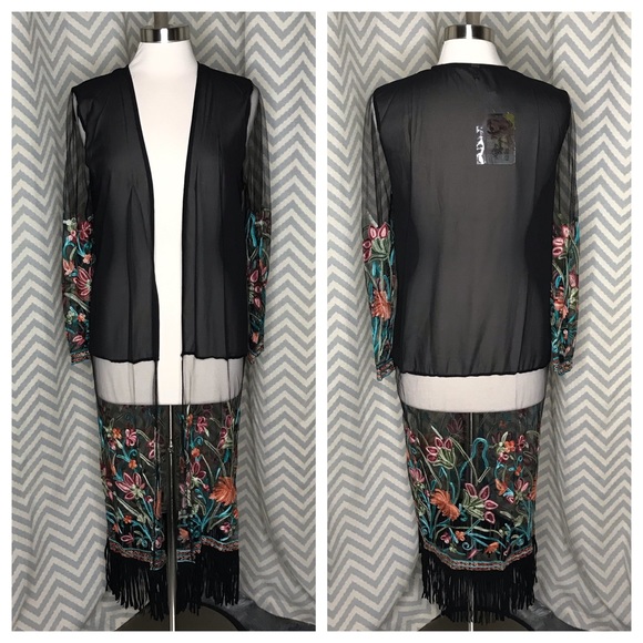 Tops - 💥 Fringed embroidered duster cardigan S/M